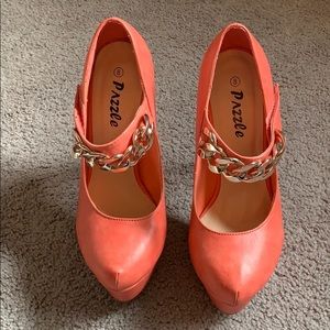 Coral stiletto heels